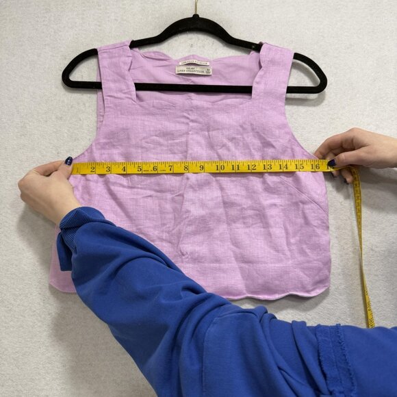 Abercrombie & Fitch Linen Tank Top Womens XS Purple Square Neck Cropped Summer - Picture 2 of 5